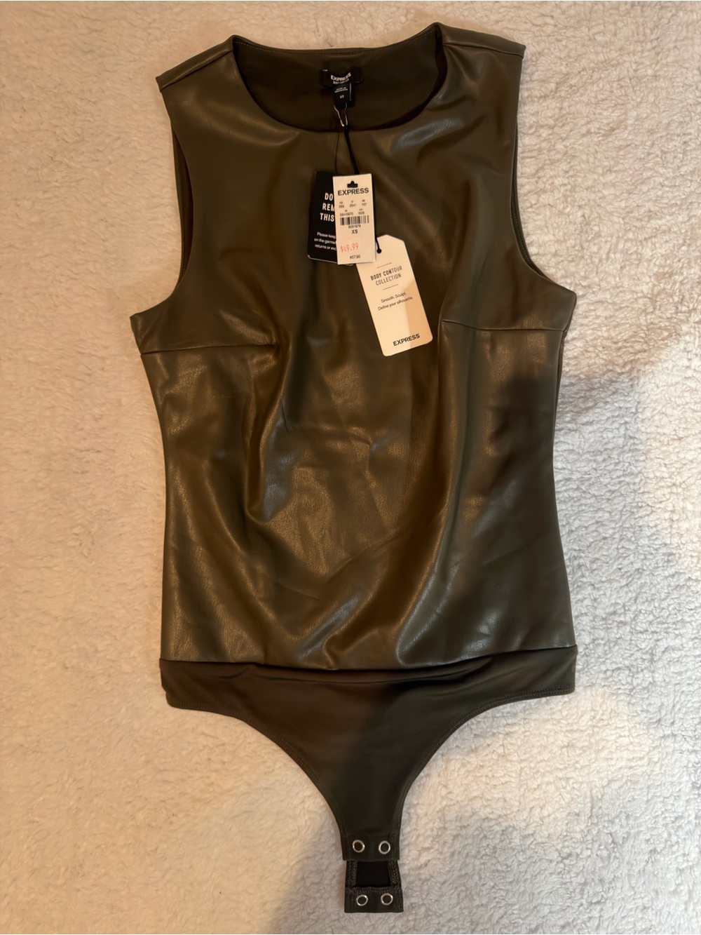 Express Olive Green Faux Leather Bodysuit
